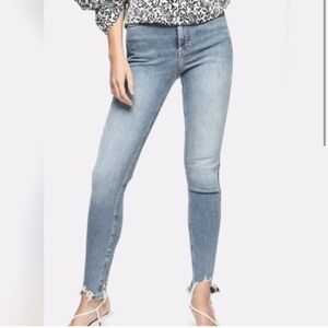 Topshop Jamie High Waisted Skinny Light Blue Fade Jean with Chew Hem